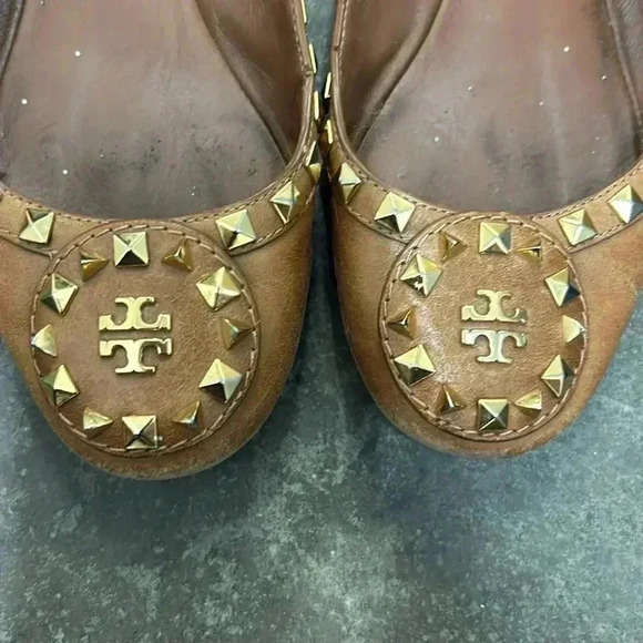 Tory burch brown leather studded ballet flats - Picture 2 of 8